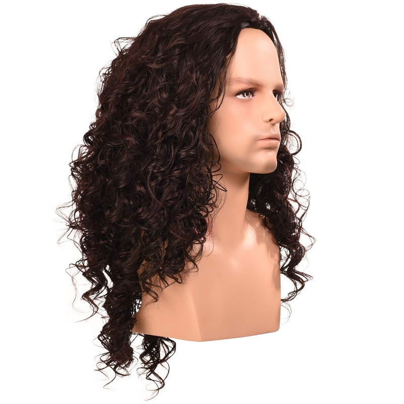 morvally Long Curly Dark Brown Synthetic Hair Wig for Cosplay Costume Halloween Party Wigs for Men - Image 3